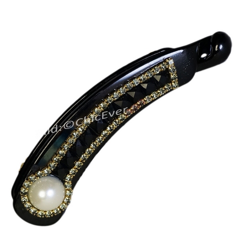 Haarspange Bananenspange Strass & Acryl Haarschmuck schwarz gold 7533o - zum Schließen ins Bild klicken